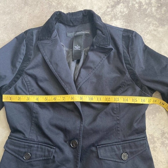 Calvin Klein Blazer Womens Medium Single Breasted Black Jacket Pockets - Picture 2 of 9
